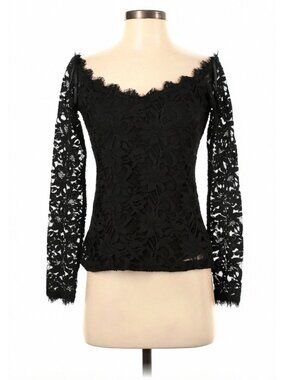 Boston Proper Black Off the Shoulder Scallop Lace Top Size XS Lined Shirt Blouse